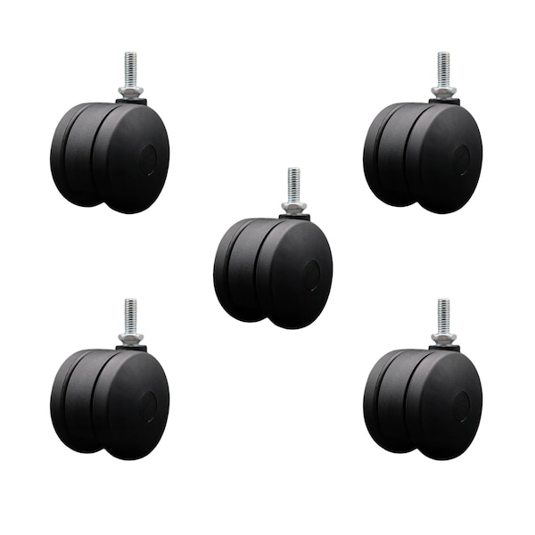3'' Office Chair Casters Nylon Twin Wheel 3/8 Threaded Stem, 5PK